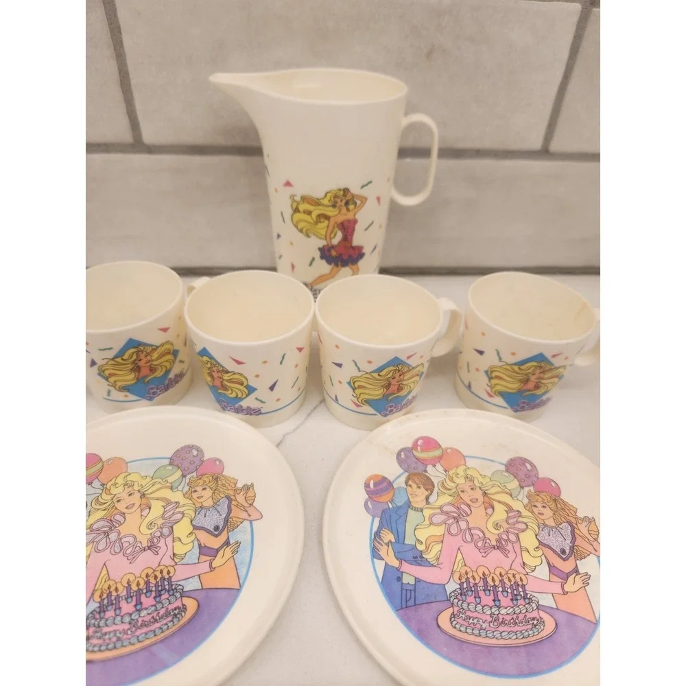 BARBIE Vintage Children's Tea Set 13 Pieces Chilton 1990's Plastic White Toy Set